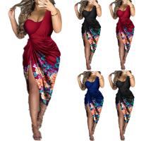 Cotton One-piece Dress irregular & mid-long style & side slit & One Shoulder printed PC