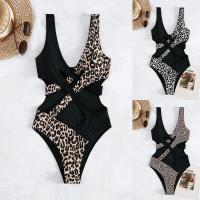 Polyester One-piece Swimsuit deep V printed PC