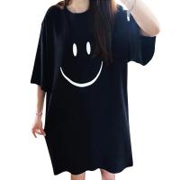 Spandex & Katoen Vrouwen lange mouw T-shirt Afgedrukt glimlach gezicht Zwarte stuk