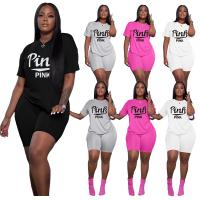 Polyester Plus Size Women Casual Set & two piece short & top letter Set