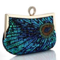 Beaded & Polyester cross body Clutch Bag soft surface & embroidered feather green PC