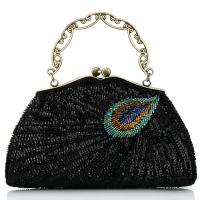Beaded & Polyester Clutch Bag soft surface & embroidered Metal feather PC
