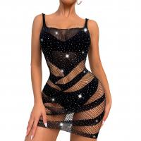 Polyamide Sexy Package Hip Dresses hollow & with rhinestone & skinny style black PC
