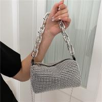 Polyester Handbag with chain & soft surface & attached with hanging strap & with rhinestone PC