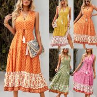 Cotton High Waist One-piece Dress large hem design & mid-long style & deep V PC