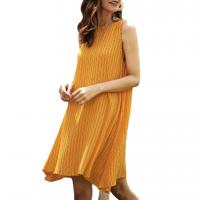 Polyester One-piece Dress & loose patchwork yellow PC