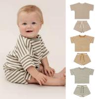 Cotton Slim Children Clothes Set & two piece Pants & top printed striped Set