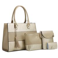 PU Leather Concise Bag Suit large capacity & soft surface & four piece Polyester patchwork Set