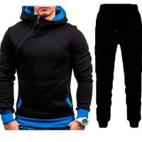 Polyester zipper Men Casual Set & two piece & with pocket Sweatshirt & Pants Solid :3XL-- Set