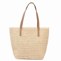 Straw & PU Leather Tote Bag & Weave Woven Shoulder Bag large capacity Solid PC