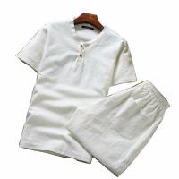 Linen Plus Size Men Casual Set & two piece short & top Solid Set