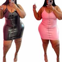PU Leather Plus Size Sexy Package Hip Dresses knitted Solid PC