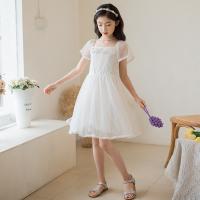 Polyester lace & Princess Girl One-piece Dress & breathable Lace Solid white PC