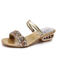 Synthetic Leather High Heels Fish Head Sandals & breathable & with rhinestone Pair