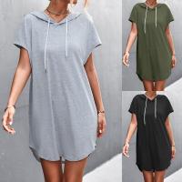 Polyester With Siamese Cap & A-line One-piece Dress deep V & loose Solid PC