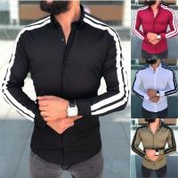 Polyester Men Long Sleeve Casual Shirts & loose printed striped white and black PC
