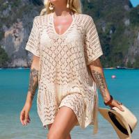 Polyester Swimming Cover Ups side slit & sun protection & hollow knitted Apricot PC