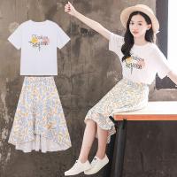 Cotton Girl Two-Piece Dress Set & two piece skirt & top letter white Set