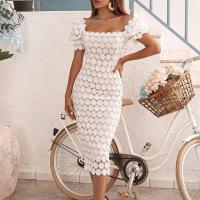 Polyester Slim Sexy Package Hip Dresses back split white PC