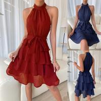Polyester Waist-controlled & Slim One-piece Dress patchwork Solid PC