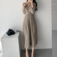 Acrylic One-piece Dress large hem design & deep V patchwork Solid : PC