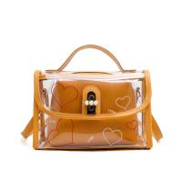 PU Leather Handbag soft surface & attached with hanging strap & transparent heart pattern PC