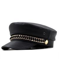 PU Leather windproof Army Cap sun protection & for women & breathable Solid black PC