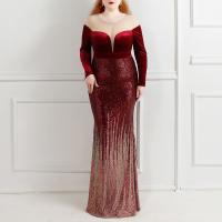 Sequin & Polyester Waist-controlled & Plus Size Long Evening Dress deep V embroidered Solid PC