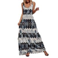 Polyester Plus Size & High Waist One-piece Dress deep V & loose printed PC