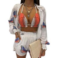 Polyester Women Casual Set & three piece short pants & tank top & coat printed butterfly pattern Set