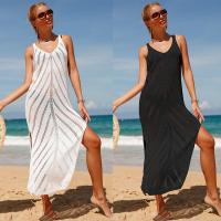 Polyester Swimming Cover Ups deep V & side slit & backless & sun protection & breathable Solid white and black : PC
