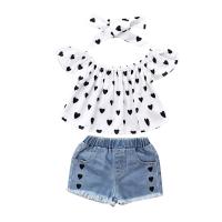 Cotton Girl Clothes Set & two piece Pants & top printed heart pattern PC