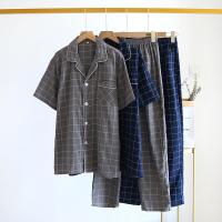 Cotton Men Summer Pajama Set & two piece printed plaid Set