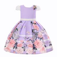 Polyester Slim & Princess Girl One-piece Dress large hem design printed floral PC