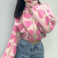 Polyester Women Coat contrast color printed heart pattern pink PC