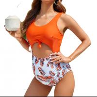 Spandex & Polyester Maternity One-piece Swimsuit & hollow & padded printed leaf pattern reddish orange PC