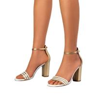 PU Leather buckle & chunky High-Heeled Shoes gold Pair