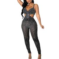 Polyester Slim Long Jumpsuit & hollow iron-on PC