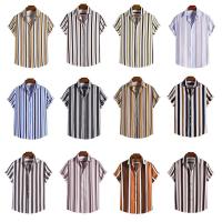 Polyester Men Short Sleeve Casual Shirt printed striped PC