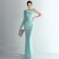 Sequin & Polyester Slim & Mermaid Long Evening Dress & One Shoulder patchwork Solid PC