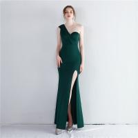 Polyester Mermaid Long Evening Dress side slit & One Shoulder patchwork Solid PC