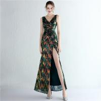 Sequin & Polyester Waist-controlled & Mermaid Long Evening Dress side slit patchwork PC
