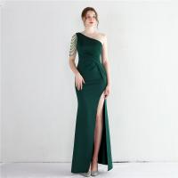 Polyester Waist-controlled & Mermaid Long Evening Dress side slit & One Shoulder patchwork Solid PC