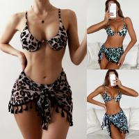 Polyester Bikini & three piece printed leopard green :L Set