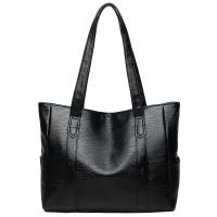 PU Leather Shoulder Bag large capacity & soft surface Solid black PC