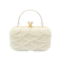 Plastic Pearl & Polyester Clutch Bag with chain & with rhinestone Solid beige PC