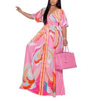Polyester long style & High Waist One-piece Dress large hem design & deep V PC