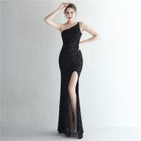 Sequin & Polyester Waist-controlled & Mermaid Long Evening Dress & One Shoulder patchwork Solid PC