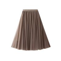 Polyester Pleated & A-line Skirt mid-long style plain dyed Solid : PC