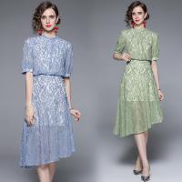 Cotton One-piece Dress with bowknot & irregular & mid-long style jacquard Solid PC